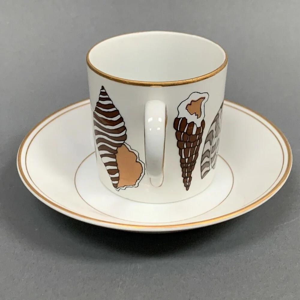 Neiman Marcus by Fitz and Floyd‎ FF Gold Trim Brown Shells Tea Cup & Saucer
